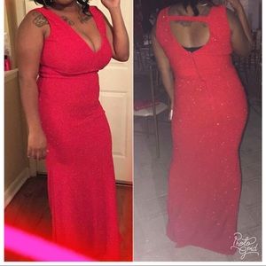 Red Floor Length Gown, Shimmers, only worn once !